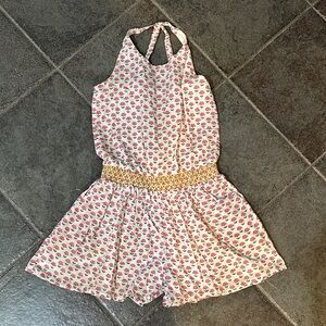 Boden Kids Romper with Pink Floral and Gold Accents